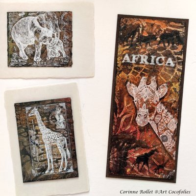 Trois cartons peints Afrique Mixed media Corinne Rollet Cocofolies 2022