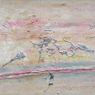 Faille préhistorique acrylique et étain sur lin janvier 2024 70 par 50cm