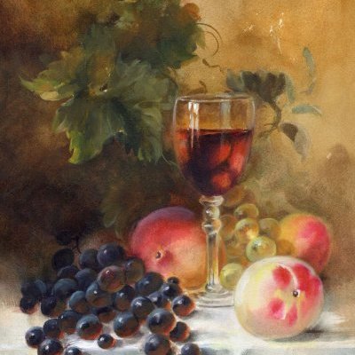 Verre pêche et raisin noir