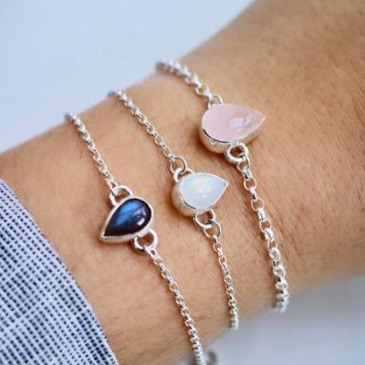 Bracelet chaine goutte océan naeco bijoux quartz rose labradorite pierre de (…)