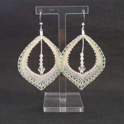 10 dentelle aux fuseaux boucle doreille goutte vert jaune rc