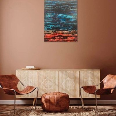 Xirkys Peinture acrylique et vitrail sable bleu vermillon noir Vibrations (…)