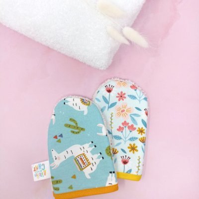 gant de toilette enfant lama et fleurs éponge BIO ok