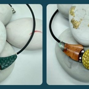 Collier cuir de saumon ébène if nacre