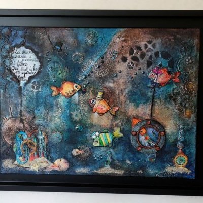 La mer libre Mixed media sur toile 2022 Corinne Rollet Cocofolies