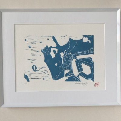 2020 Atelier Alexandra G Linogravure SaintMalo Bleu Encadre