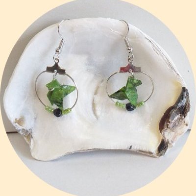 boucles oreilles créole oiseau origami vert
