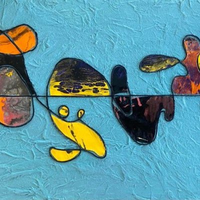 Xirkys Peinture acrlyque turquoise jaune noir orange Voyage Odysséen Support (…)