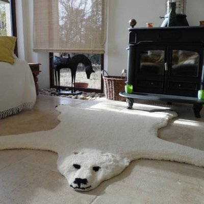 Tapis laine Ours polaire avec relief au handtufting