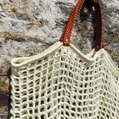 Sac filet de mémé - fait au crochet avec laine et anse de récup