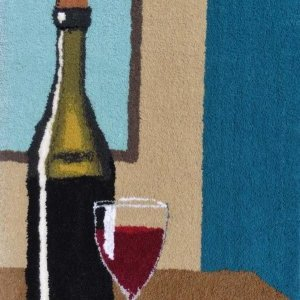 Tapis laine au handtufting Bouteille vin rouge