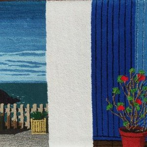 Tapis pure laine Geranium vue mer au handtufting