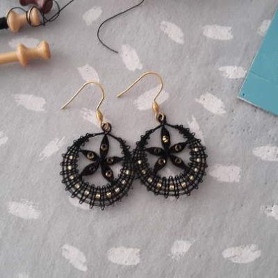 3 dentelle aux fuseaux boucle doreille point desprit noir rc
