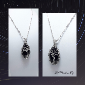 cabochon obsidienne midnight lace arbre de vie sur tresse