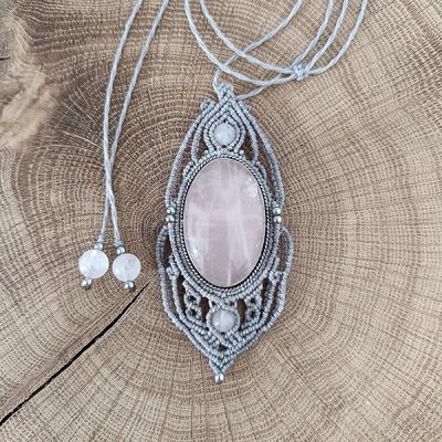4 Sautoir quartz rose ovale