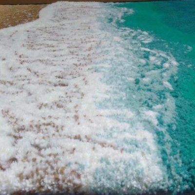 Tapis laine Mer plage ecume handtufting